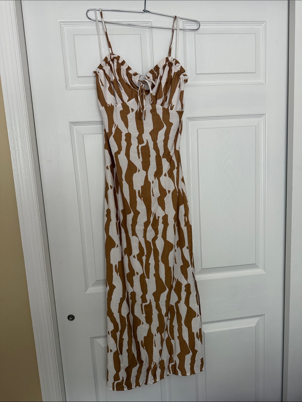 Spaghetti Strap Brown & Cream Patterned Maxi Dress